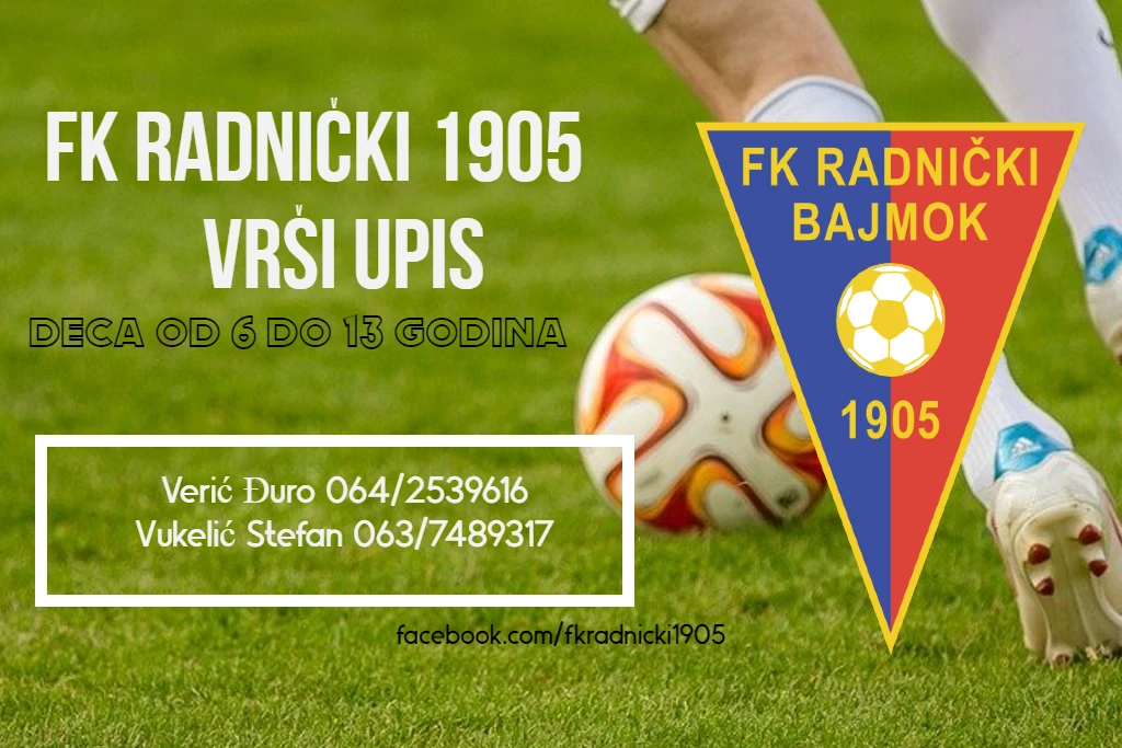 FK Radnički 1905 Bajmok vrši upis novih članova